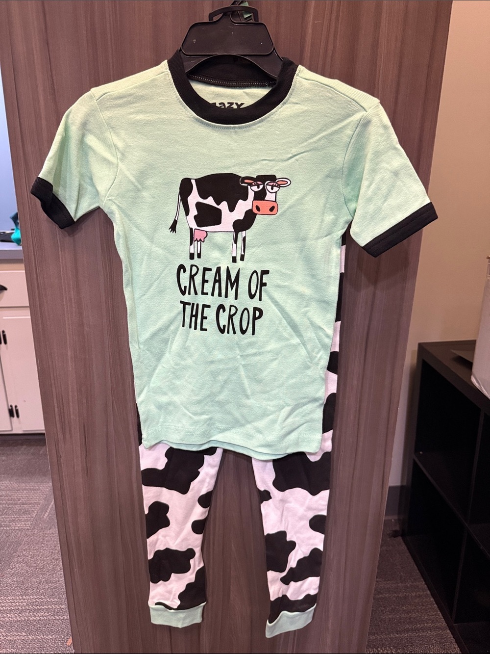 Lazy One Kids Mint and Black Cow-Print Pajama Set